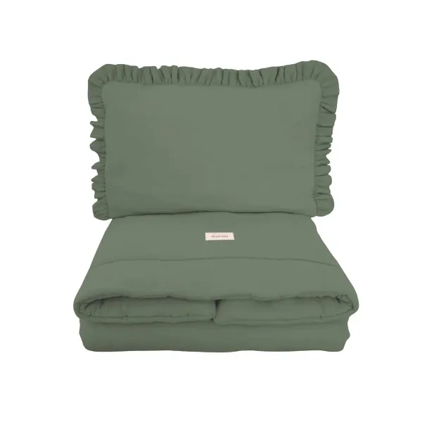 Malomi Muslin Bedding Set Ruffles Forest Green