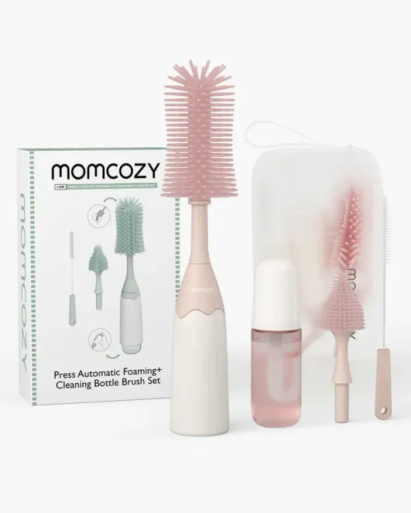 Momcozy Innovative Push-Press Design Bottle Brush Kit Pink
