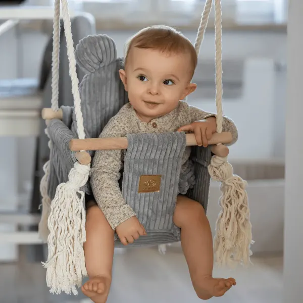 MeowBaby® Indoor Baby Swing for Home – Bear Swing Ecru 2