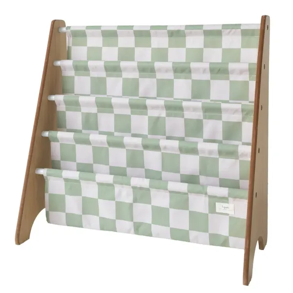 3 Sprouts Checkerboard Green Recycled Fabric Book Rack