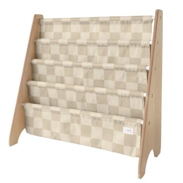 3 Sprouts Checkerboard Beige Recycled Fabric Book Rack