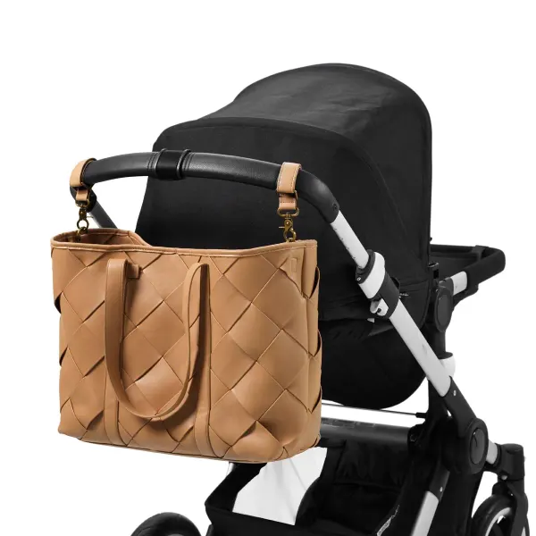 ELODIE -Changing Bag Braided Leather - Caramel Brown 2