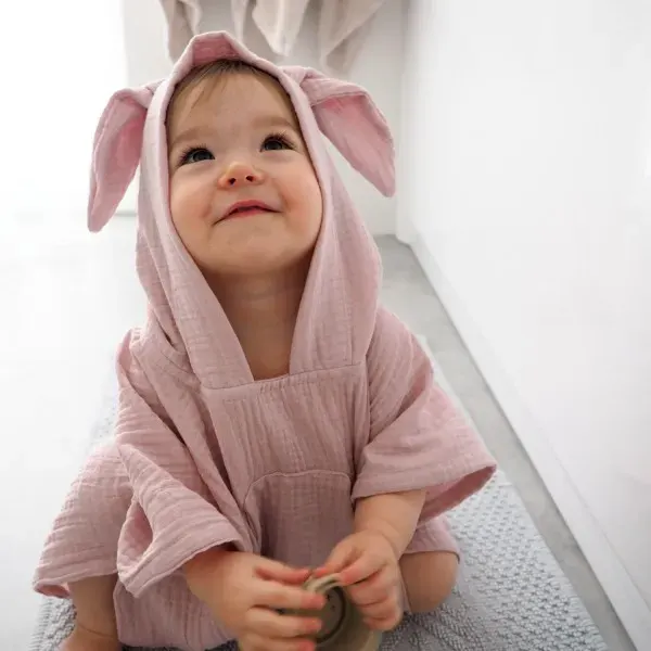Maylily Muslin Bunny Hooded Poncho - Cream 2