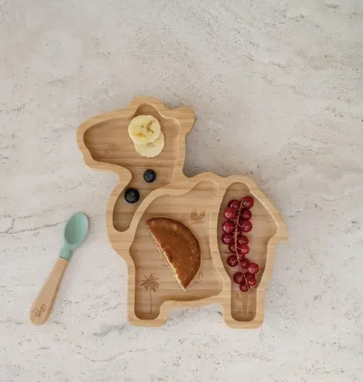 CITRON Bamboo Plate & Spoon with Suction - Camel 2