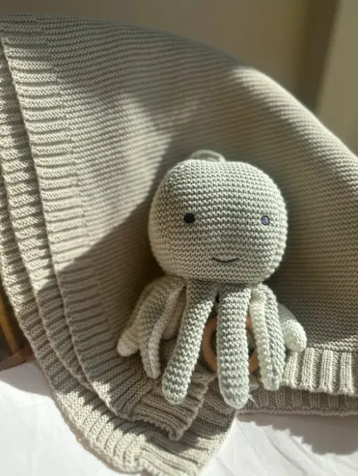 Vanilla Copenhagen Music Mobile Octopus - Organic - Aqua Grey 20cm 2