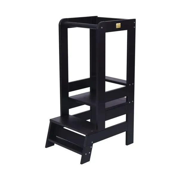 MeowBaby® Wooden Learning Tower with Step Stool (Black)