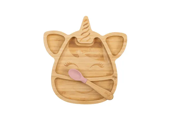 CITRON Unicorn Blush Bamboo Plate & Spoon with Suction