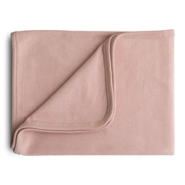 Mushie Organic Cotton Ribbed Baby Blanket (Blush)