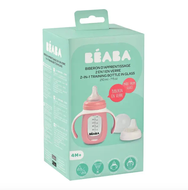 BEABA Glass Bottle + Silicone Sleeve - Old Pink 2