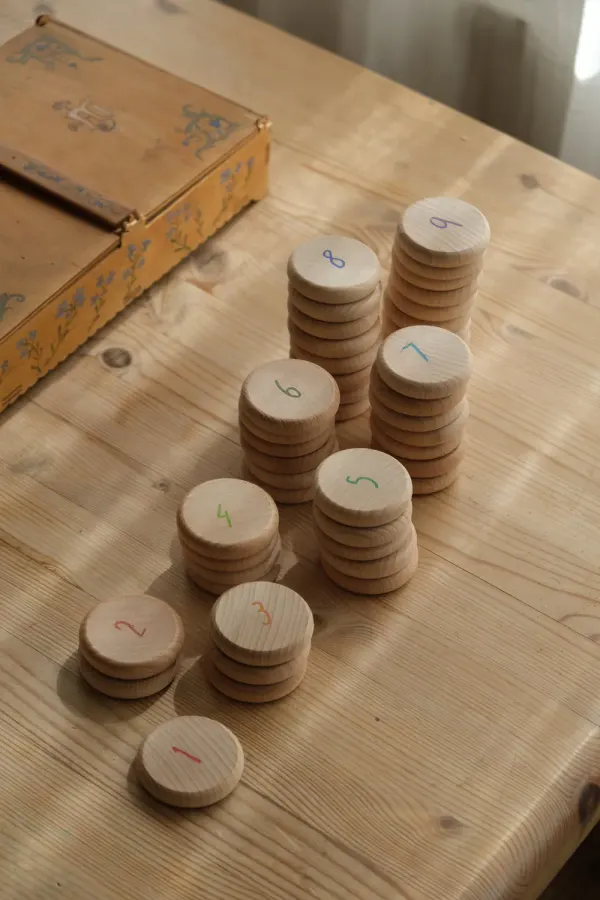 Grapat Big Wooden Coins to Count - 60 Piece Set (Count, Pretend Play, Build)
