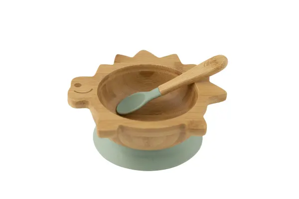 CITRON Bamboo Bowl & spoon - Green Dino + with suction