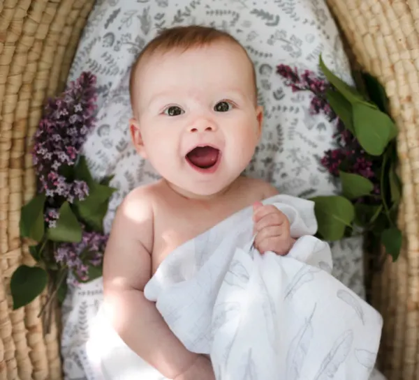 MAYLILY Anti-Mosquito Bamboo Muslin Swaddle - Silver Feathers 120x120 2