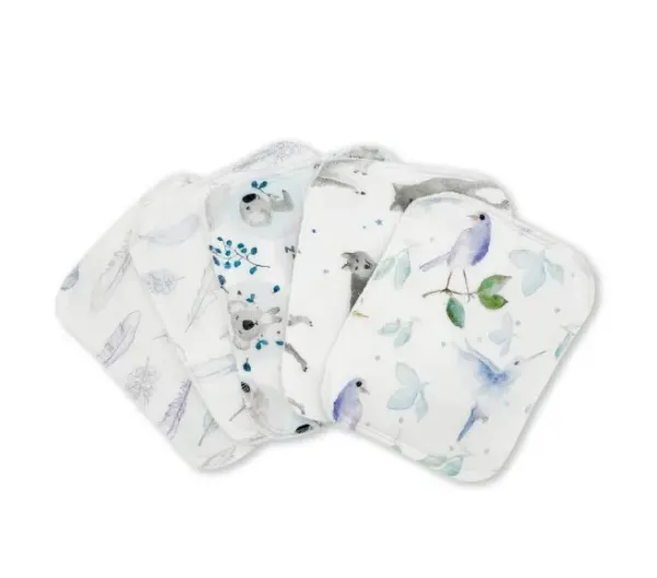 Maylily Bamboo Washcloths - 5 Pack - Blue Nature