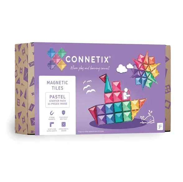 Connetix Magnetic Tiles - 64 Piece Starter Pack - Pastel Connetix Magnetic Tiles - 64 Piece Starter Pack - Pastel
