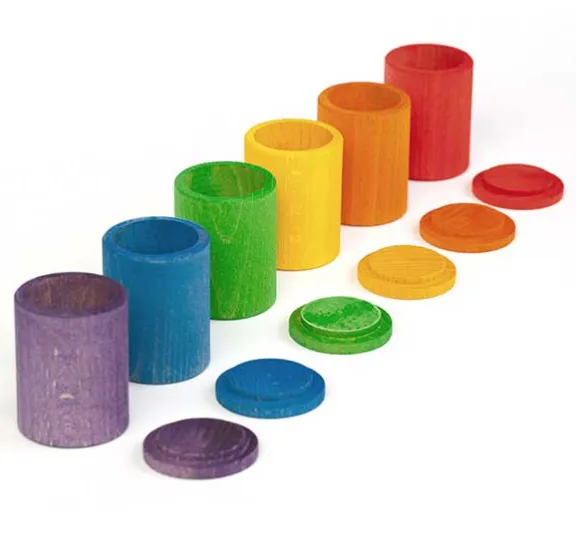 Grapat Set of 6 Coloured Wooden Cups With Cover Grapat Set of 6 Coloured Wooden Cups With Cover