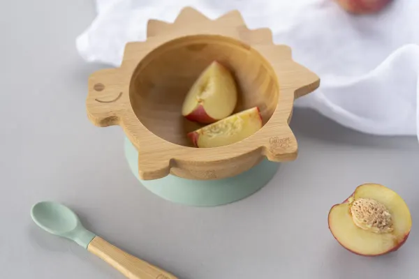 CITRON Bamboo Bowl & spoon - Green Dino + with suction 2