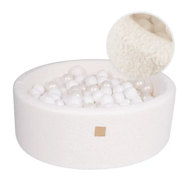 MeowBaby® Teddy Boucle "Bubble Bath" White Round Ball Pit - White *