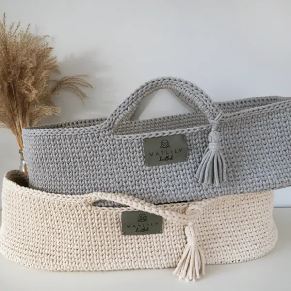 MAYLILY Knitted Moses Basket - Beige 2