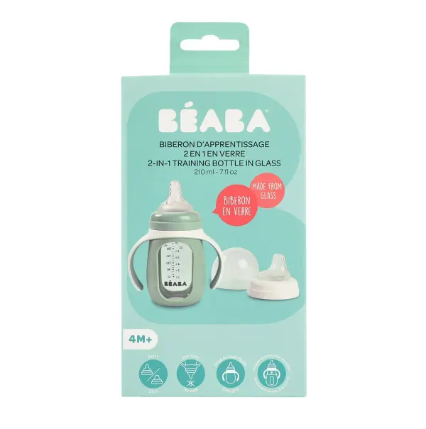 BEABA Glass Bottle + Silicone Sleeve - Sage Green 2