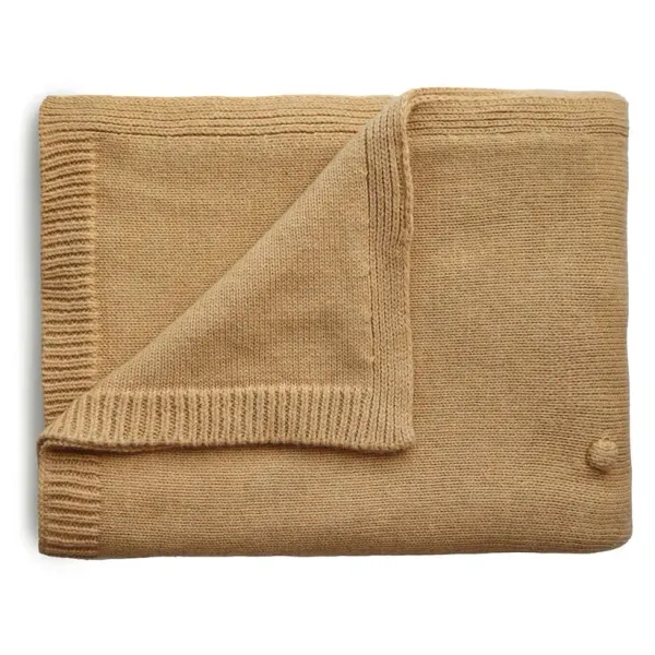 Mushie Knitted Ribbed Baby Blanket - Organic Cotton - Mustard Melange Mushie Knitted Ribbed Baby Blanket - Organic Cotton - Mustard Melange