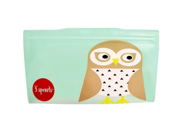 3 Sprouts Owl Re-useable Turquoise Snack Bag (2 pack)