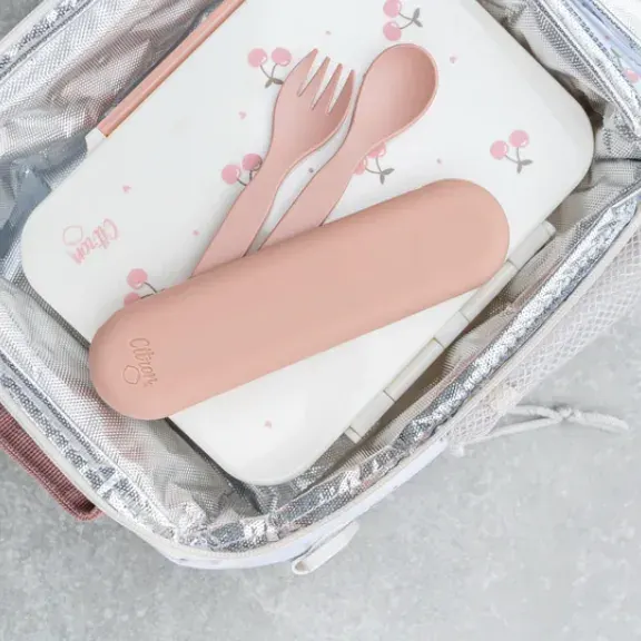 CITRON Bio Based Cutlery Set of 5 - Pink / Cream + Case 2