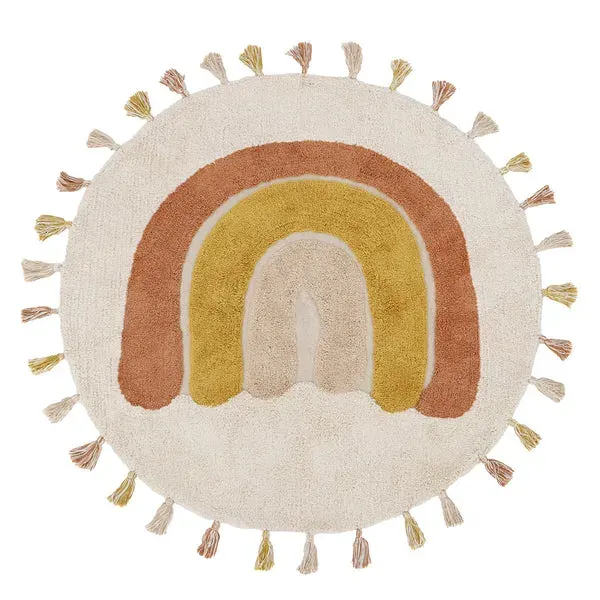 Nattiot Rainbow Machine Washable Cotton Children's Rug with pompom's TOFFEE