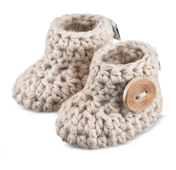 MAYLILY Cotton Knitted Baby Booties 0 - 3 months old - Beige