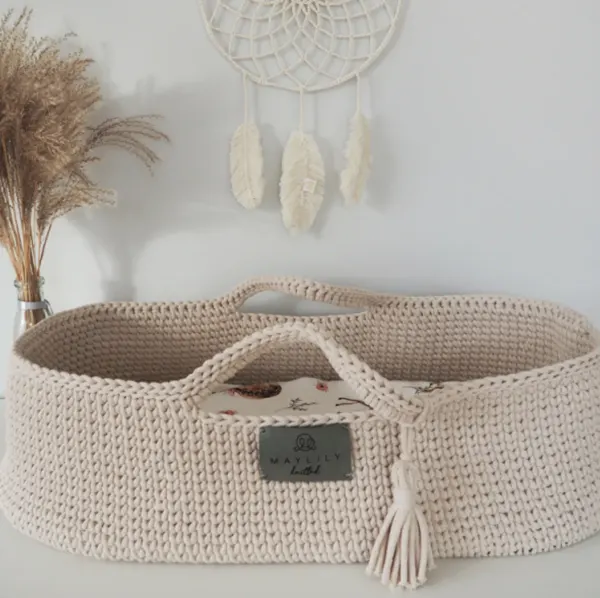 MAYLILY Knitted Moses Basket - Beige