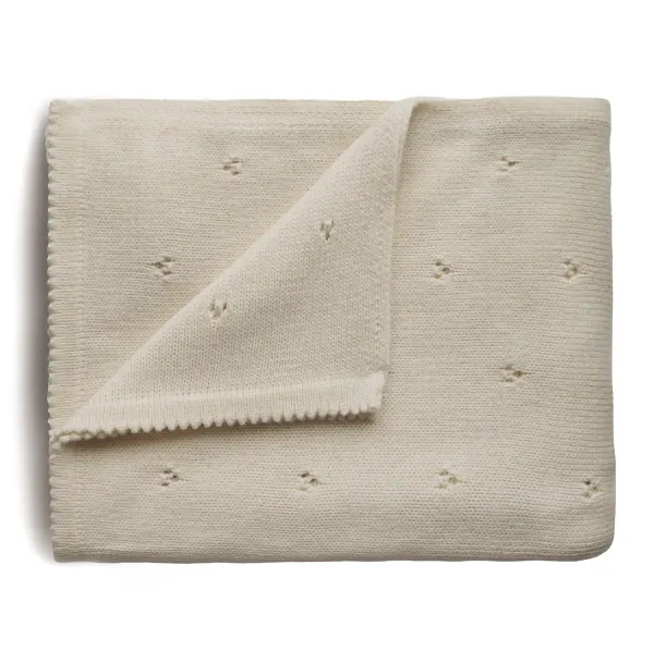 Mushie Knitted Pointelle Baby Blanket (Ivory)