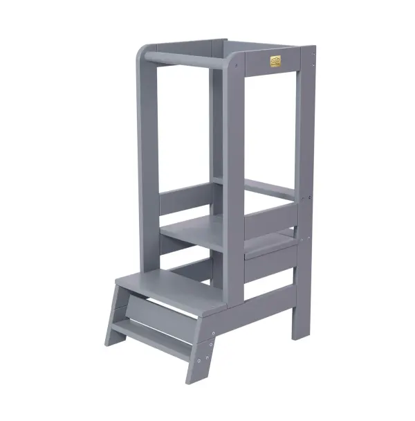 MeowBaby® Wooden Learning Tower with Step Stool (Grey)