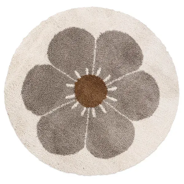 Nattiot Bohemian Daisy Taupe Round Children's Bedroom Rug - 120cm diameter