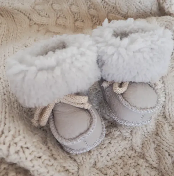 MAYLILY Sheepskin Baby Booties - Ash Grey
