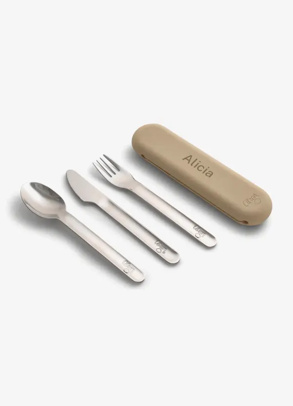 CITRON Stainless Steel Cutlery Set - Cherry Beige Silicone Case