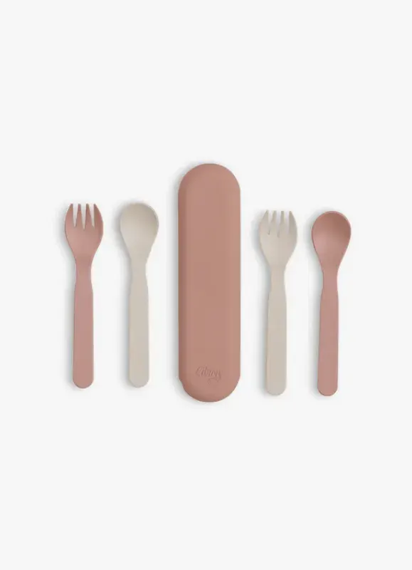 CITRON Bio Based Cutlery Set of 5 - Pink / Cream + Case