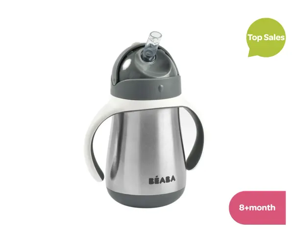 BEABA Stainless Steel Cup Straw 250ml - Mineral Grey
