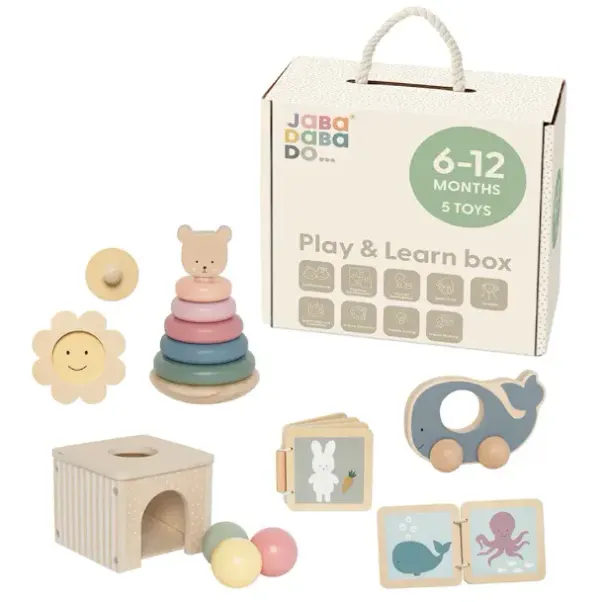 Jabadabado - Play & Learn Box for 6 - 12 months - Set of 5 toys
