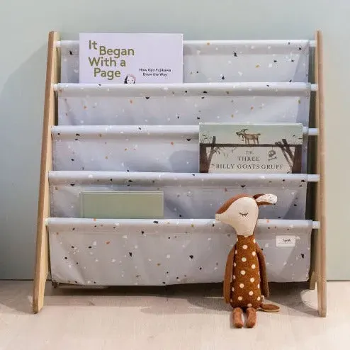 3 Sprouts Terrazzo Light Gray Recycled Fabric Book Rack 2