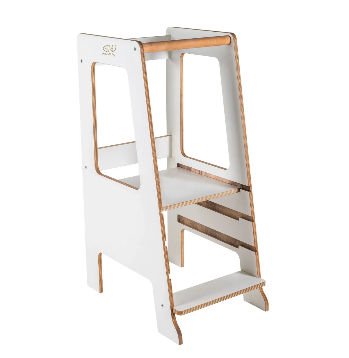 MeowBaby® Scandi Plywood Learning Tower with Step Stool (White) MeowBaby® Scandi Plywood Learning Tower with Step Stool (White)