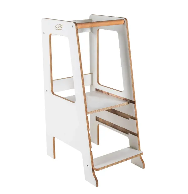MeowBaby® Scandi Plywood Learning Tower with Step Stool (White)