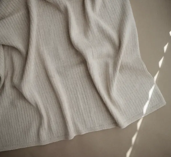 Mushie Knitted Ribbed Baby Blanket (Beige Melange) 2