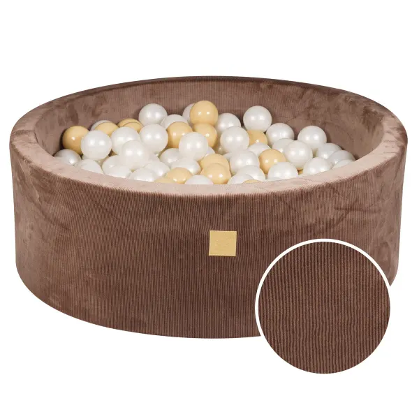 MeowBaby® Luxury Corduroy Round Ball Pit - Chocolate Caramel