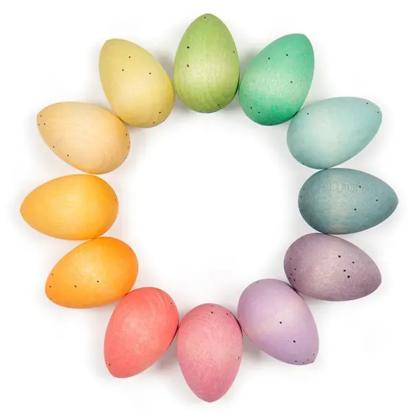 Grapat Happy Eggs - 12 Pastel Colourred Wooden Toy Eggs