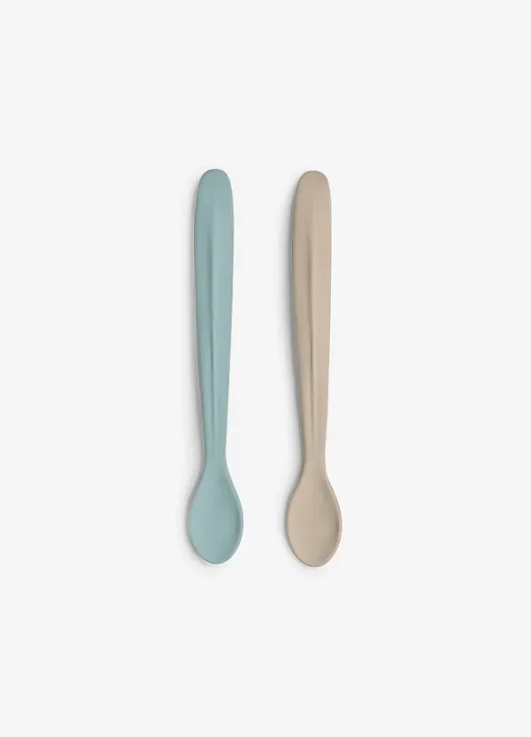 CITRON - Ergonomic Silicone feeding Spoon - Set of 2 - Beige & Sky blue