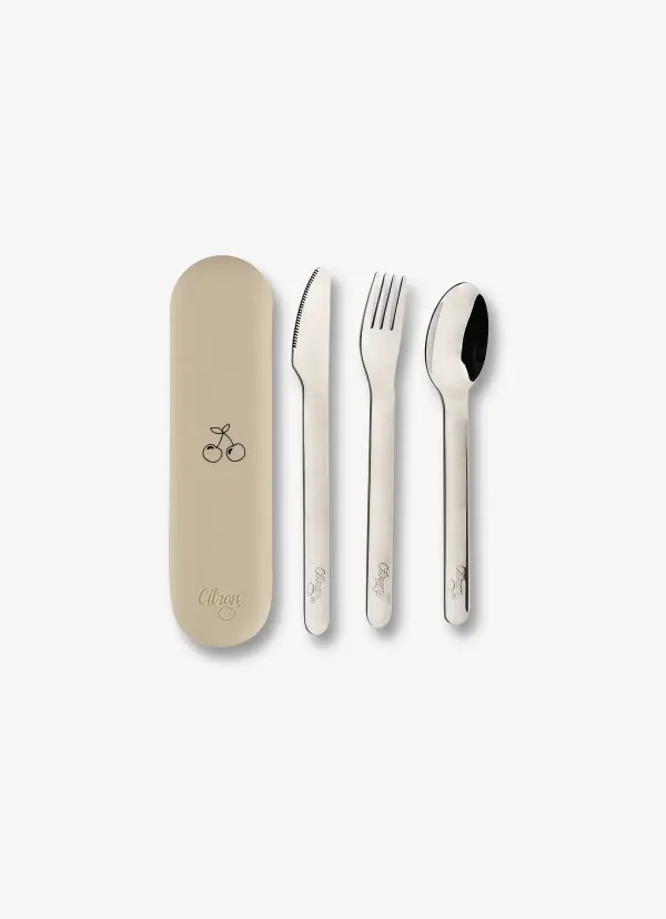CITRON Stainless Steel Cutlery Set - Cherry Beige Silicone Case 2