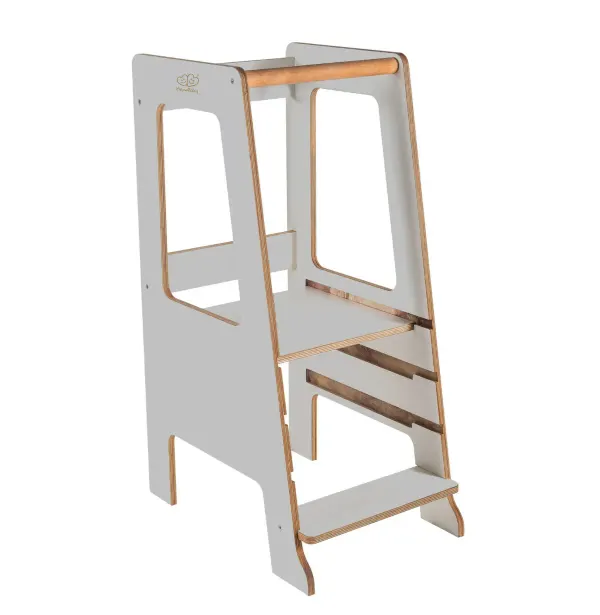 MeowBaby® Scandi Plywood Learning Tower with Step Stool (Grey)