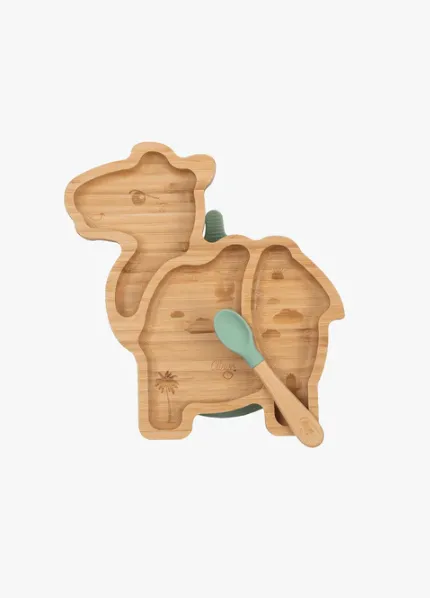 CITRON Bamboo Plate & Spoon with Suction - Camel CITRON Bamboo Plate & Spoon with Suction - Camel