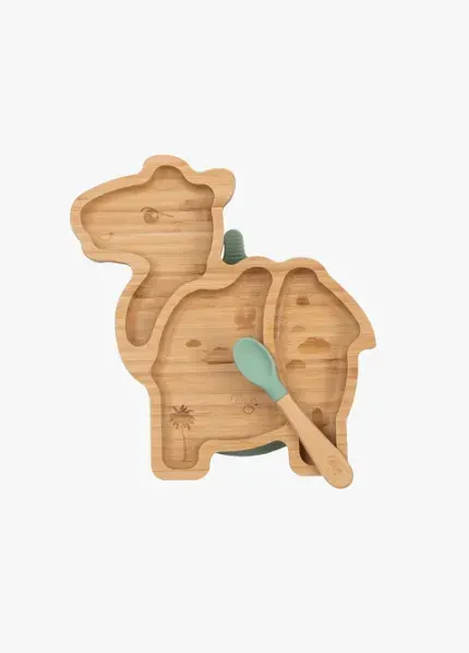 CITRON Bamboo Plate & Spoon with Suction - Camel