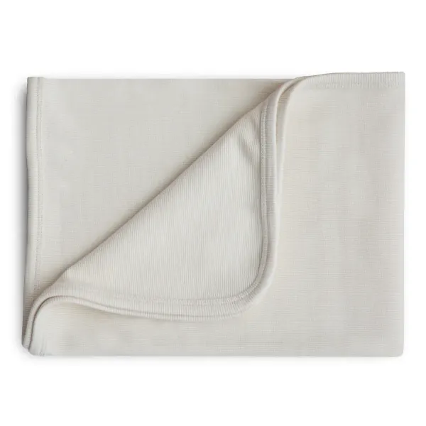 Mushie Organic Cotton Ribbed Baby Blanket (Ivory)