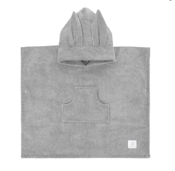 MAYLILY Bamboo Poncho Bunny Towel Grey